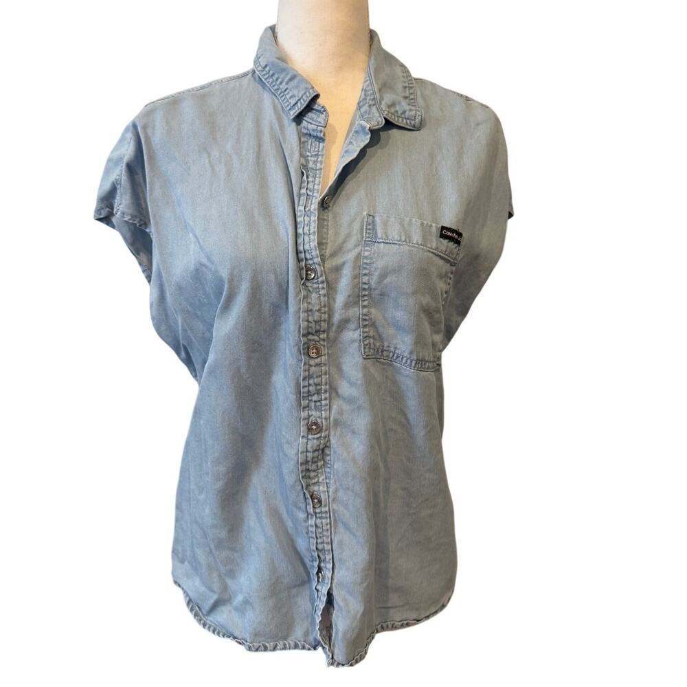 Calvin Klein Jeans Chambray Short Sleeve Top Blue M